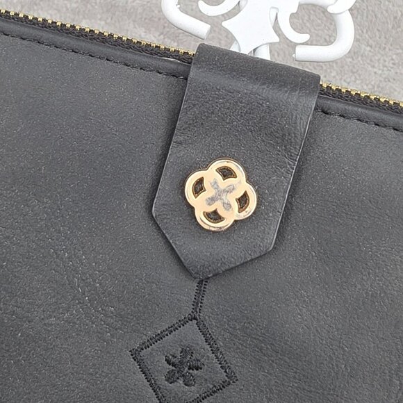 Prettyzys Faux Leather Wallet Black Gold Zip Card Slot ID Snap 2 Section Classic - Picture 2 of 13